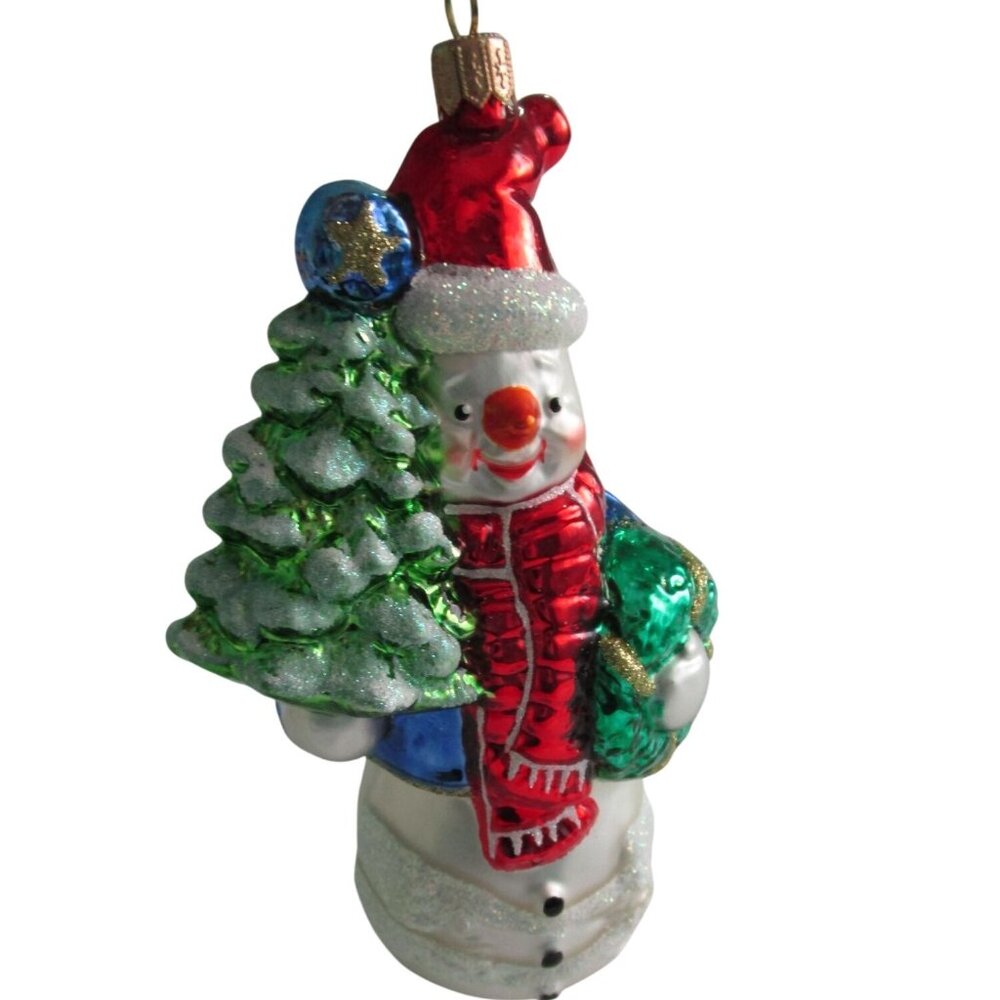 Handcrafted Glass Snowman Ornament Christmas Tree Scarf IOB Poland GUC